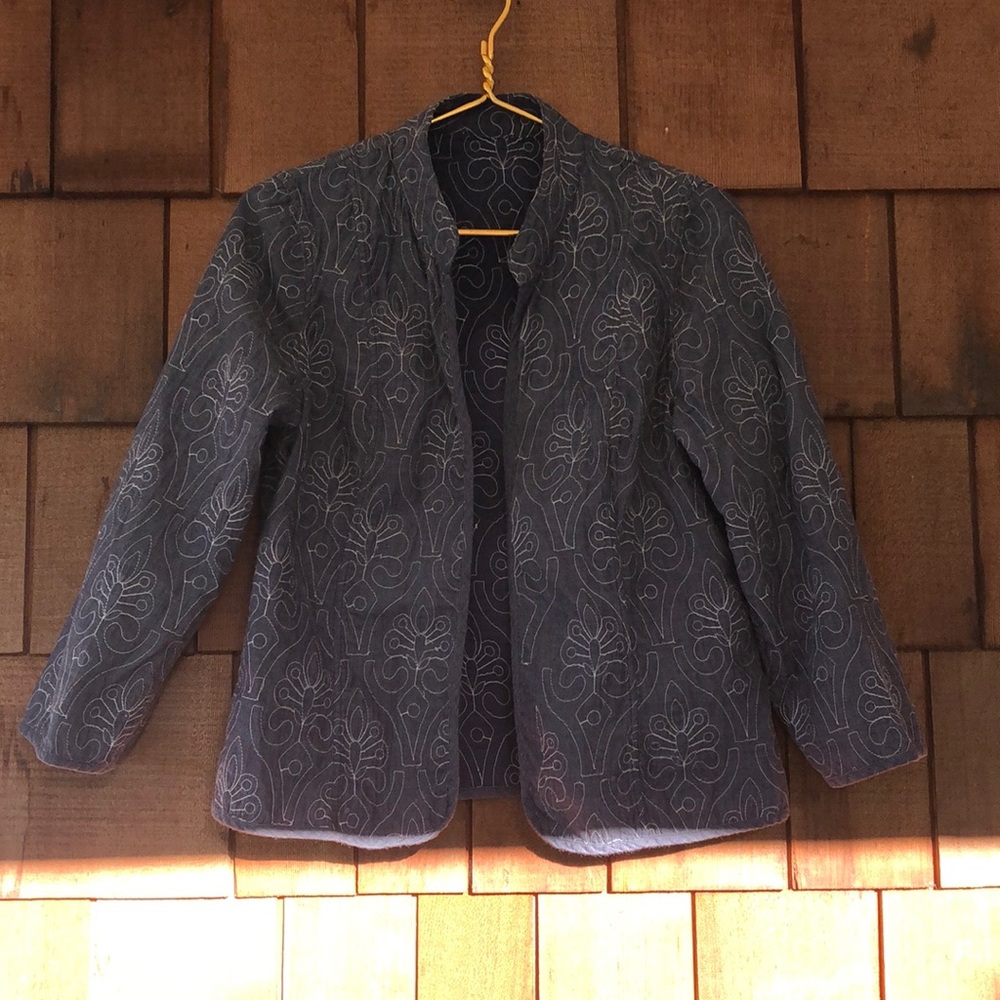 Reversible blue chambray embroidered jacket. Small - medium